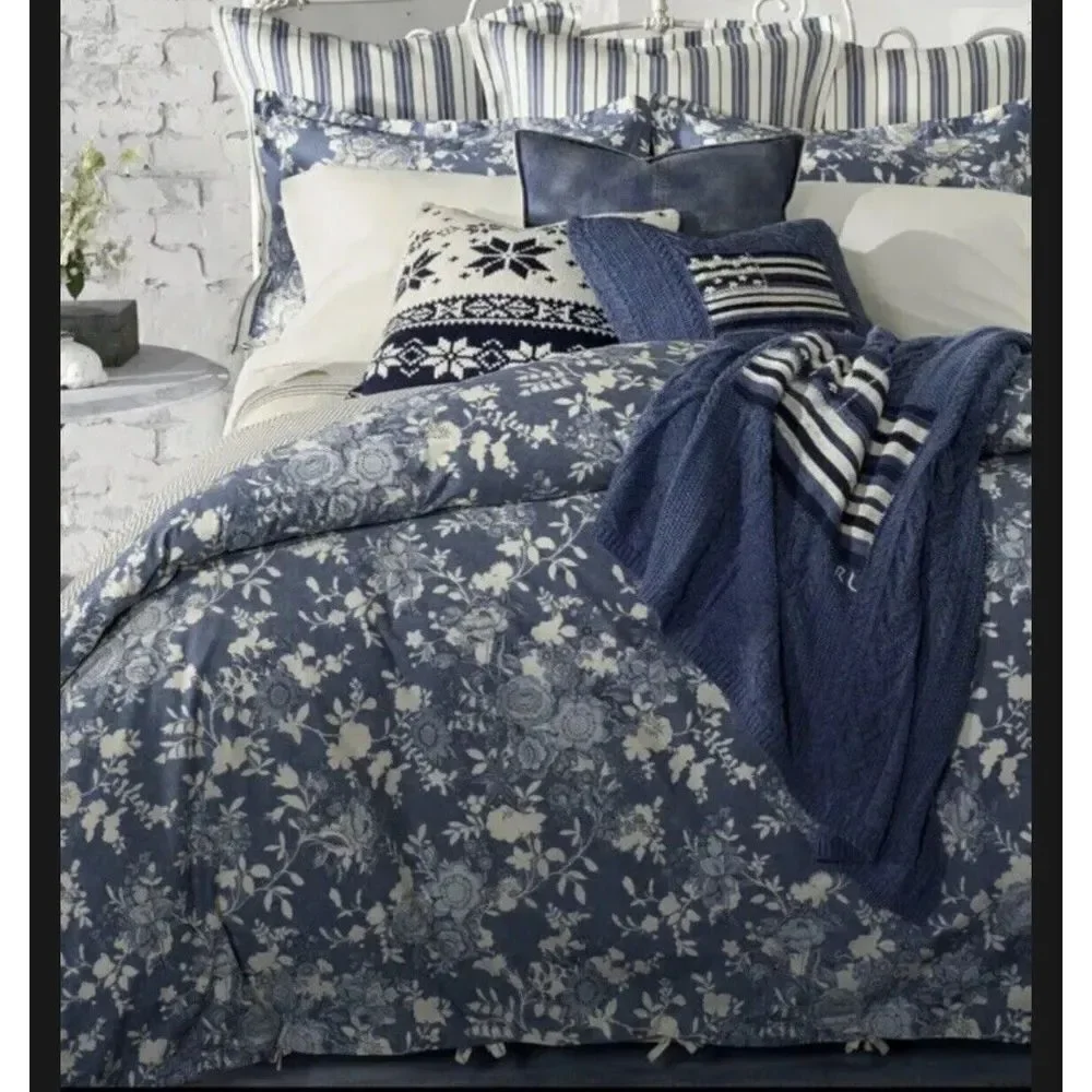RALPH LAUREN‎ INDIGO COTTAGE BLUE FLORAL (1) FULL/QUEEN COMFORTER 94X96
